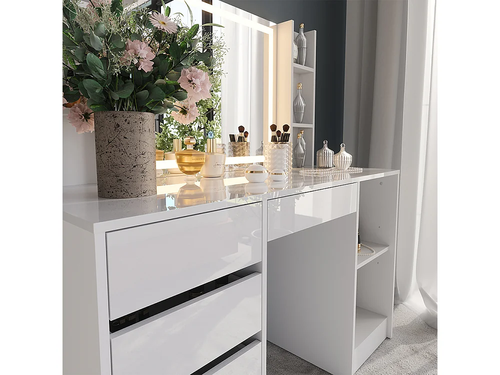 Vanity table white/white high gloss 128.2x50.1x76 sherry