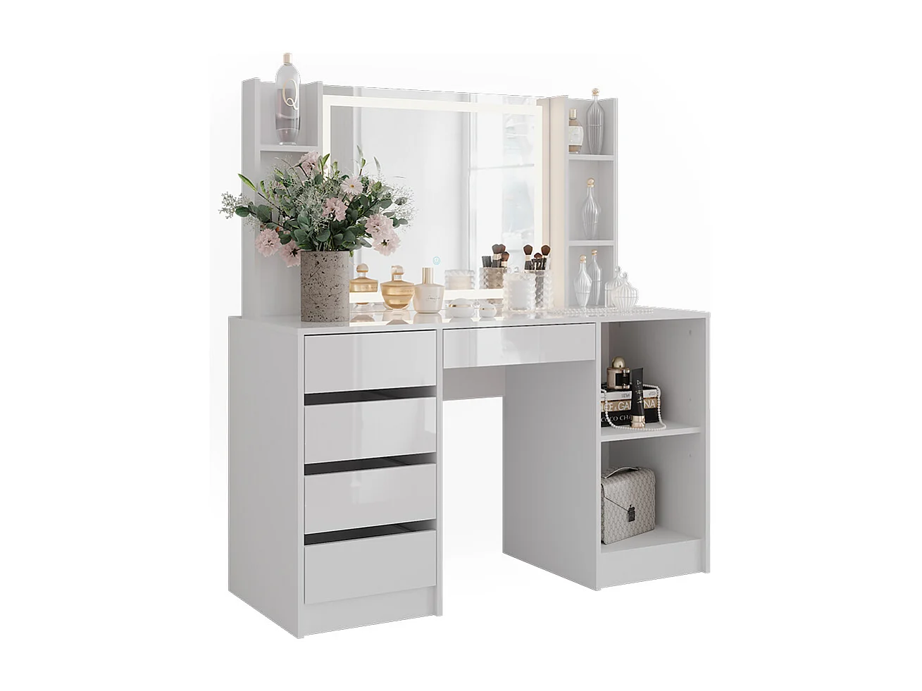 Vanity table white/white high gloss 128.2x50.1x76 sherry