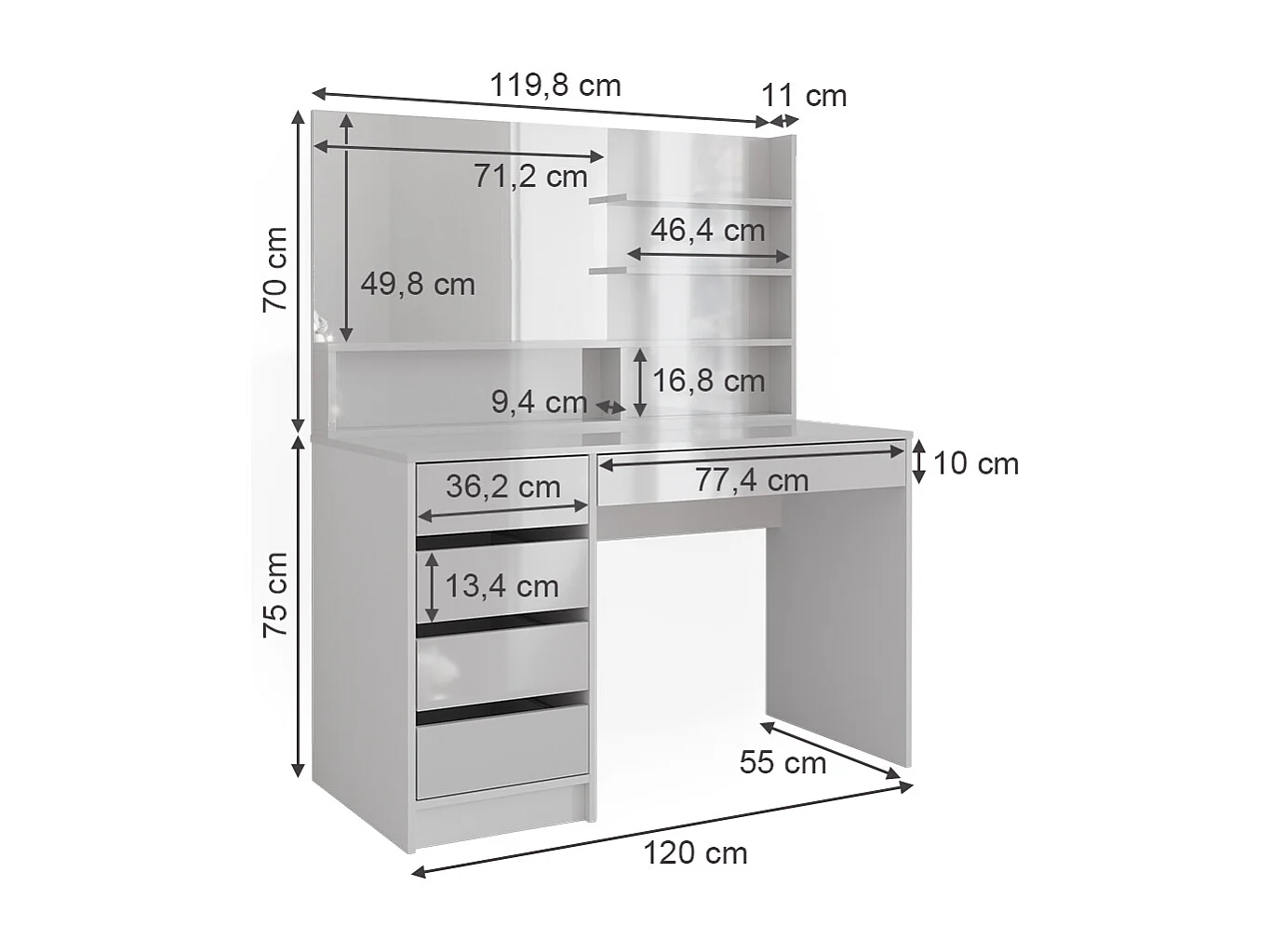 Coiffeuse blanc 120x55x145 sherry