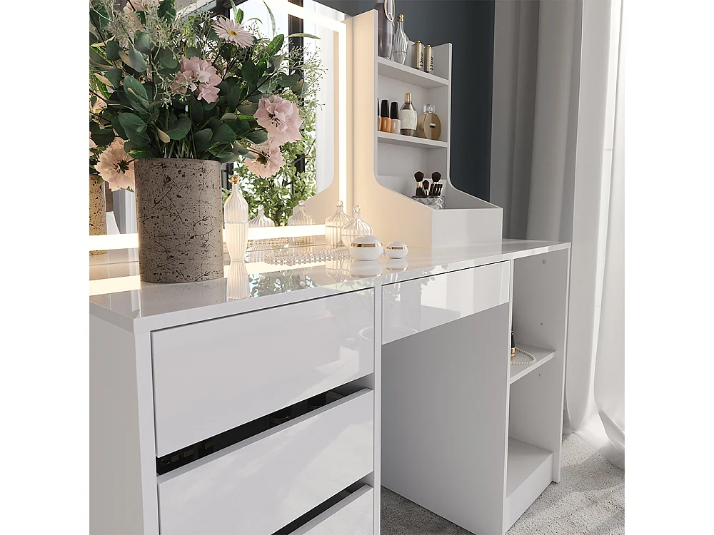 Kaptafel met licht wit/wit hoogglans 128.2x50.1x76 sherry