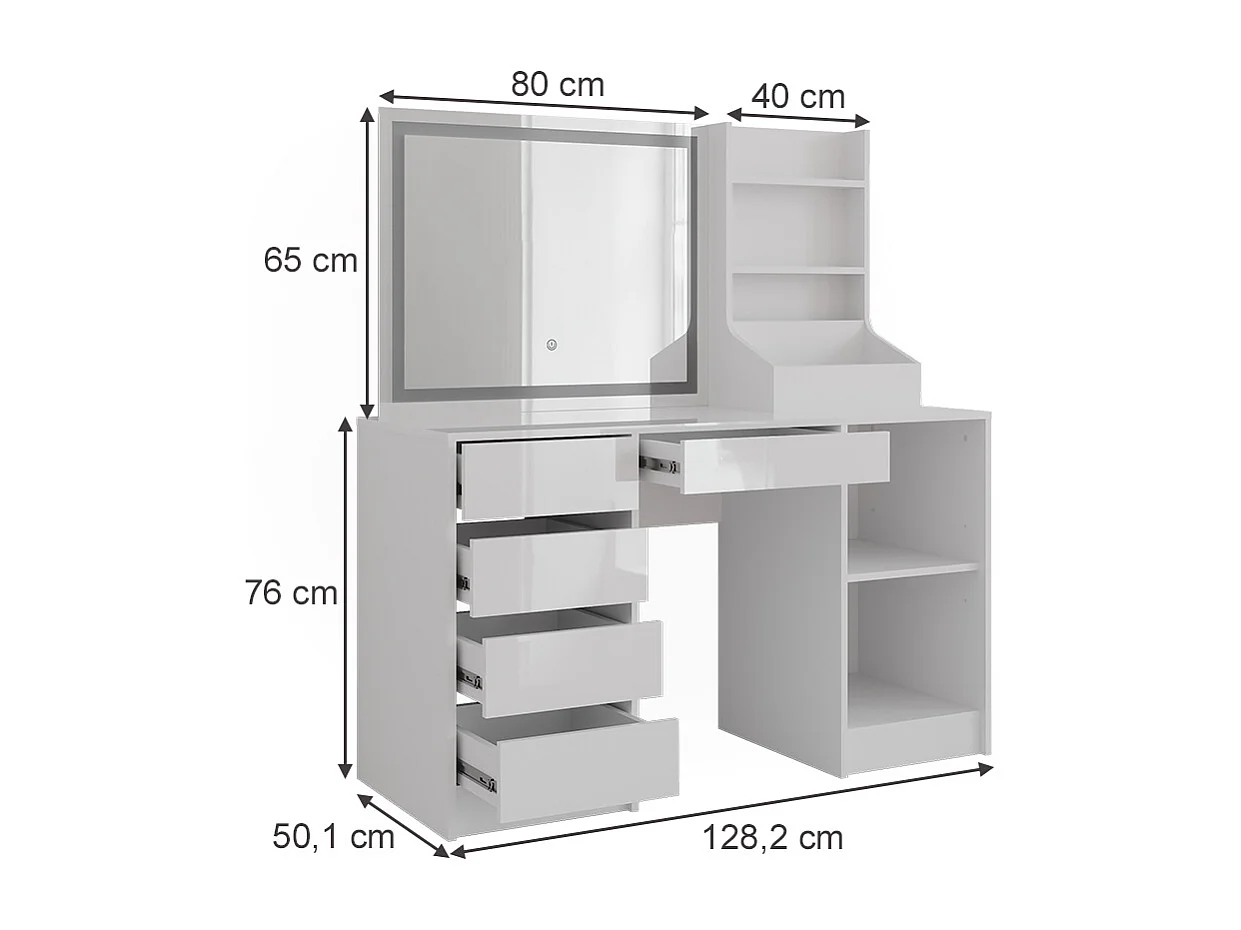 Vanity table white/white high gloss 128.2x50.1x76 sherry