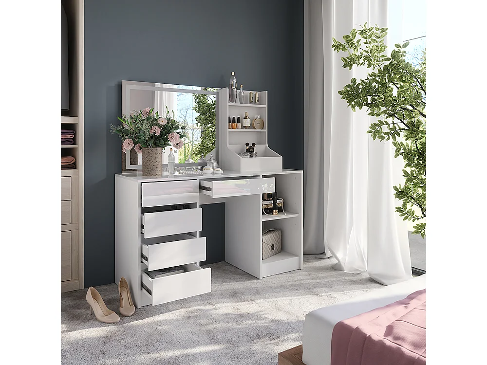 Vanity table white/white high gloss 128.2x50.1x76 sherry