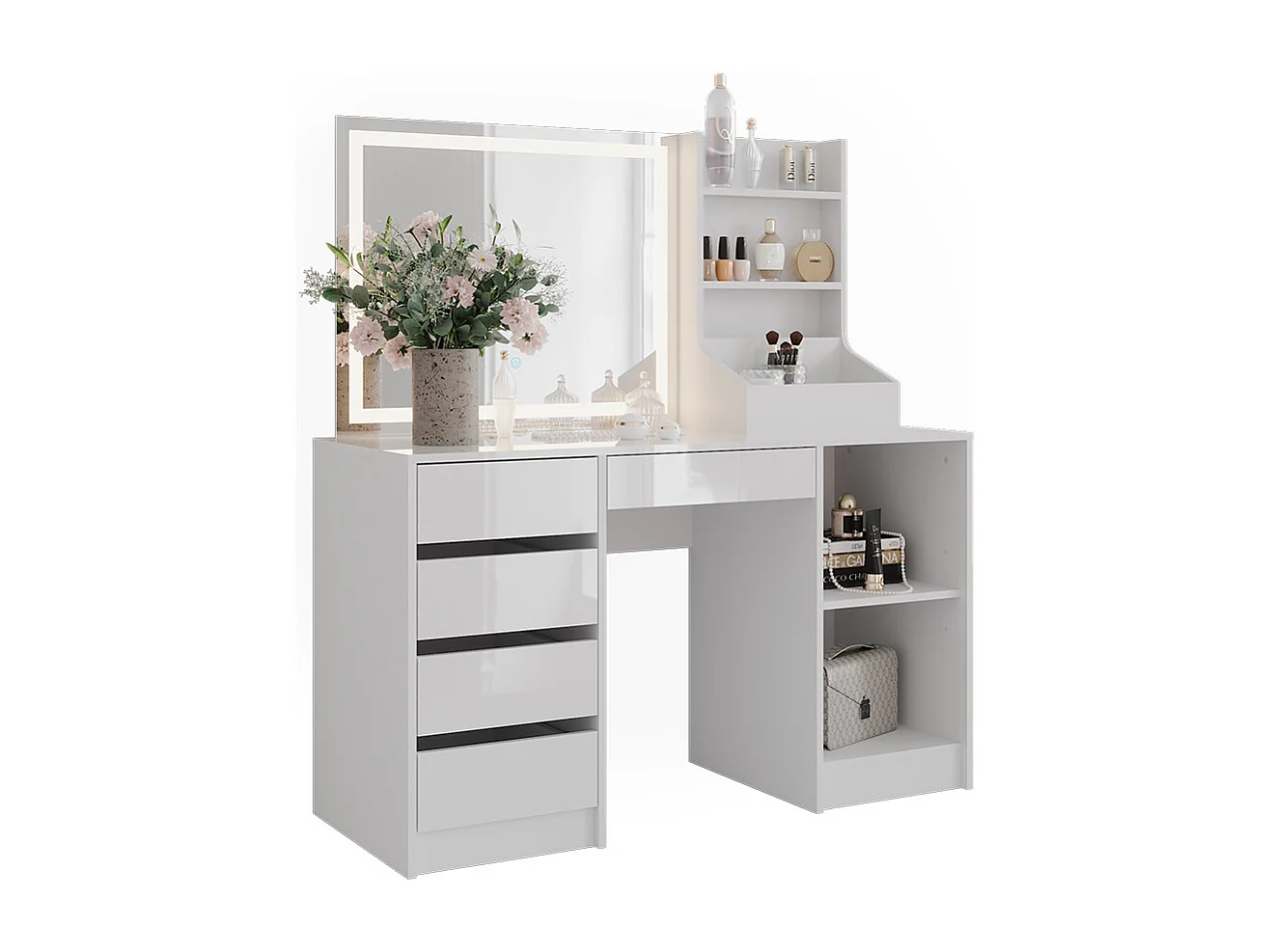 Vanity table white/white high gloss 128.2x50.1x76 sherry