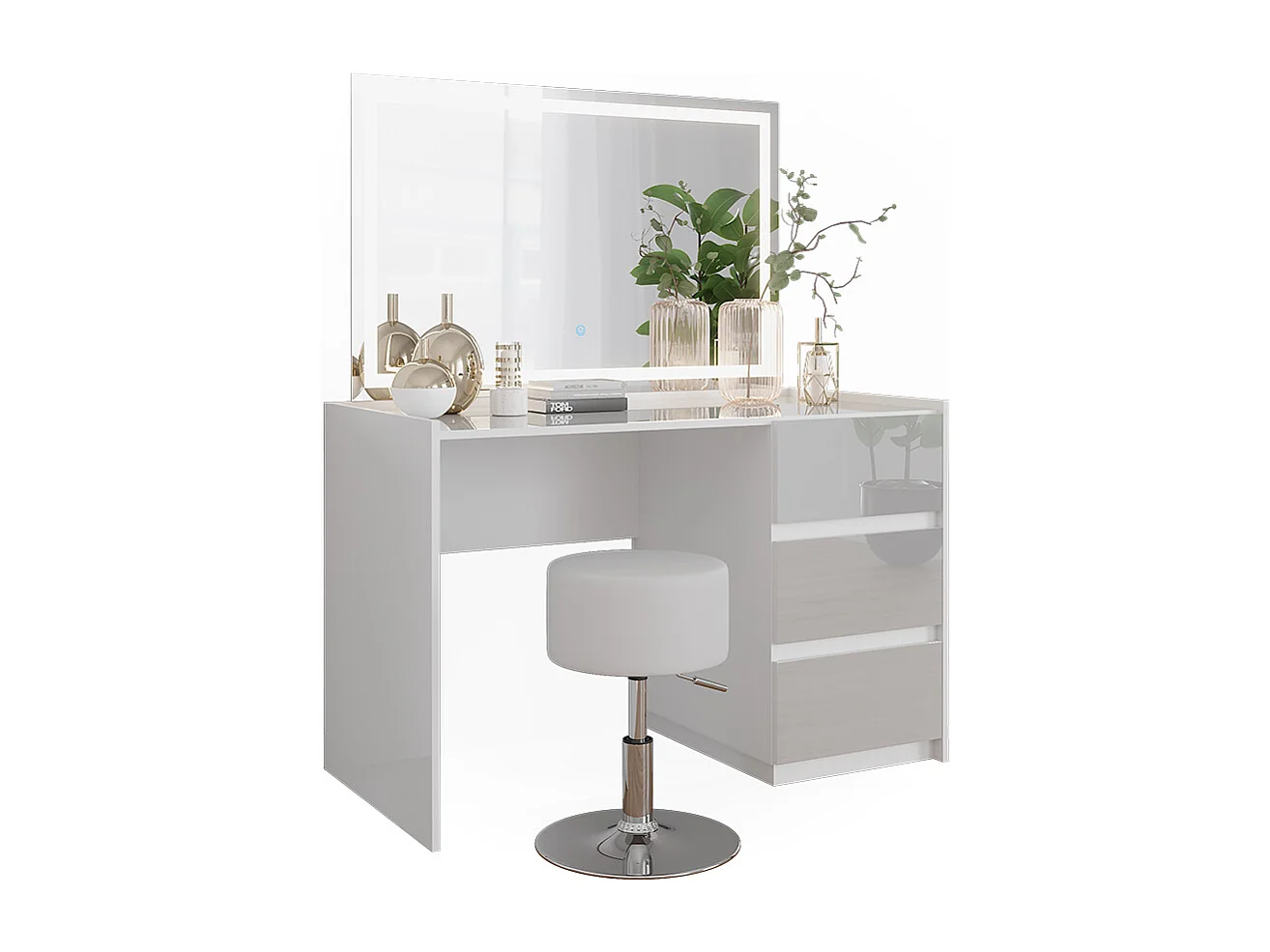 Coiffeuse blanc haute brillance 120x60x78.6 marla