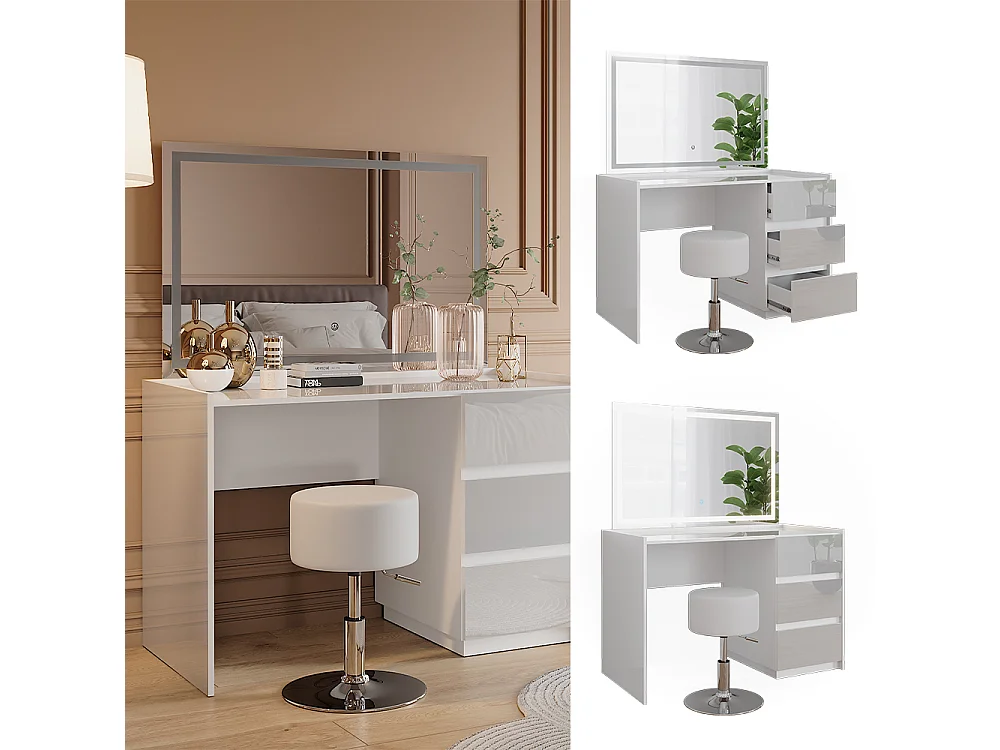 Dressing table white high gloss 120x60x78.6 marla