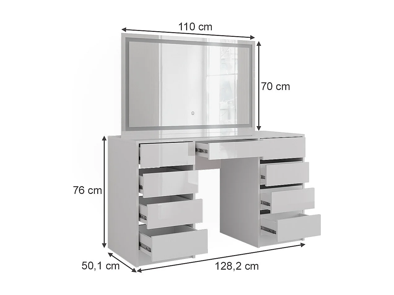 Vanity table white/white high gloss 128.2x50.1x76 sherry