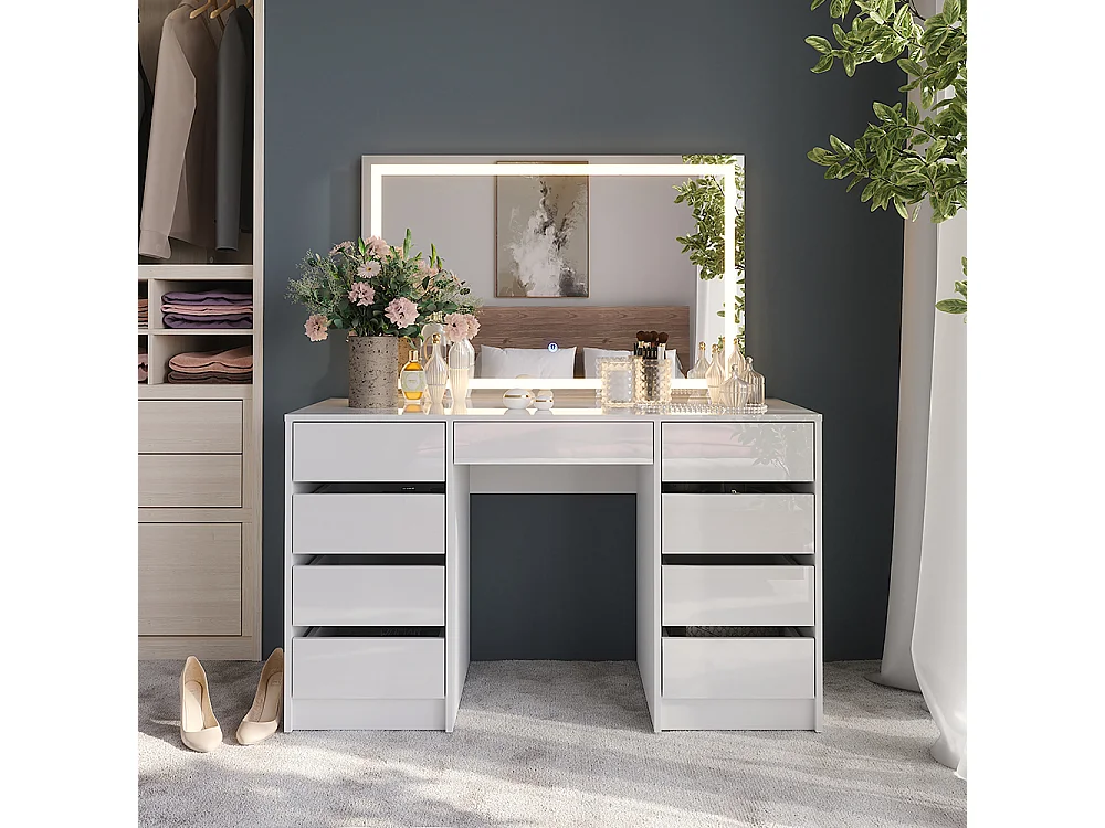 Vanity table white/white high gloss 128.2x50.1x76 sherry