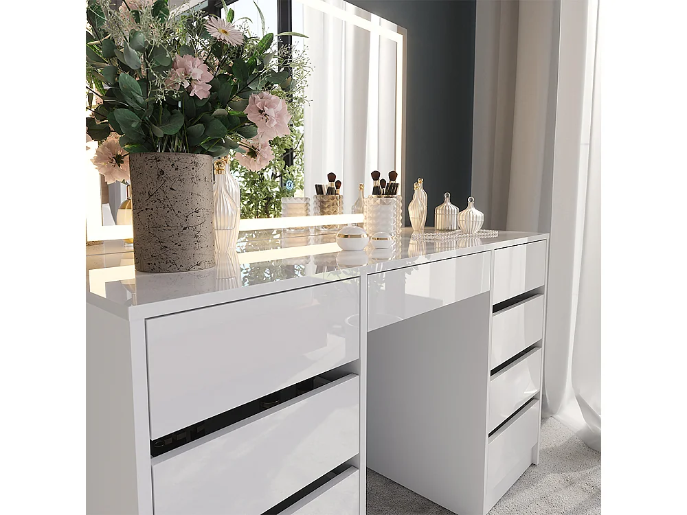 Vanity table white/white high gloss 128.2x50.1x76 sherry