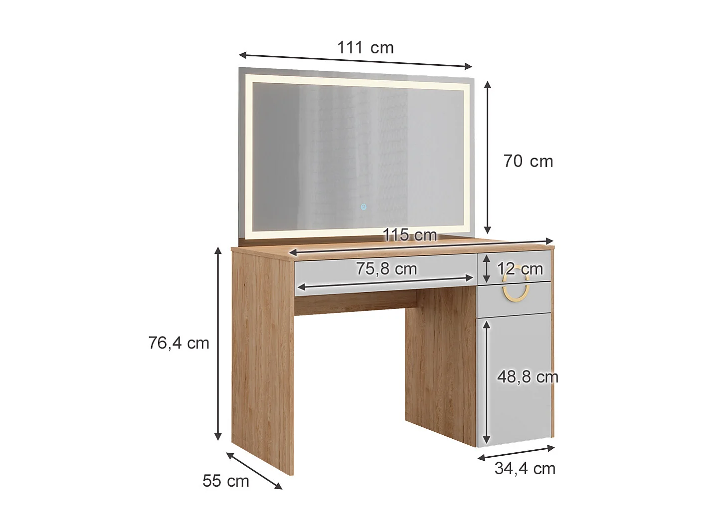 Tocador rockford hickory natural 115x55x76.4 adela