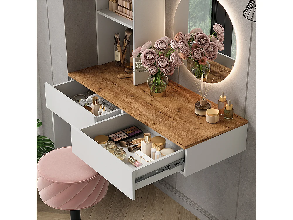 Coiffeuse blanc/chêne 100x40x155 melora