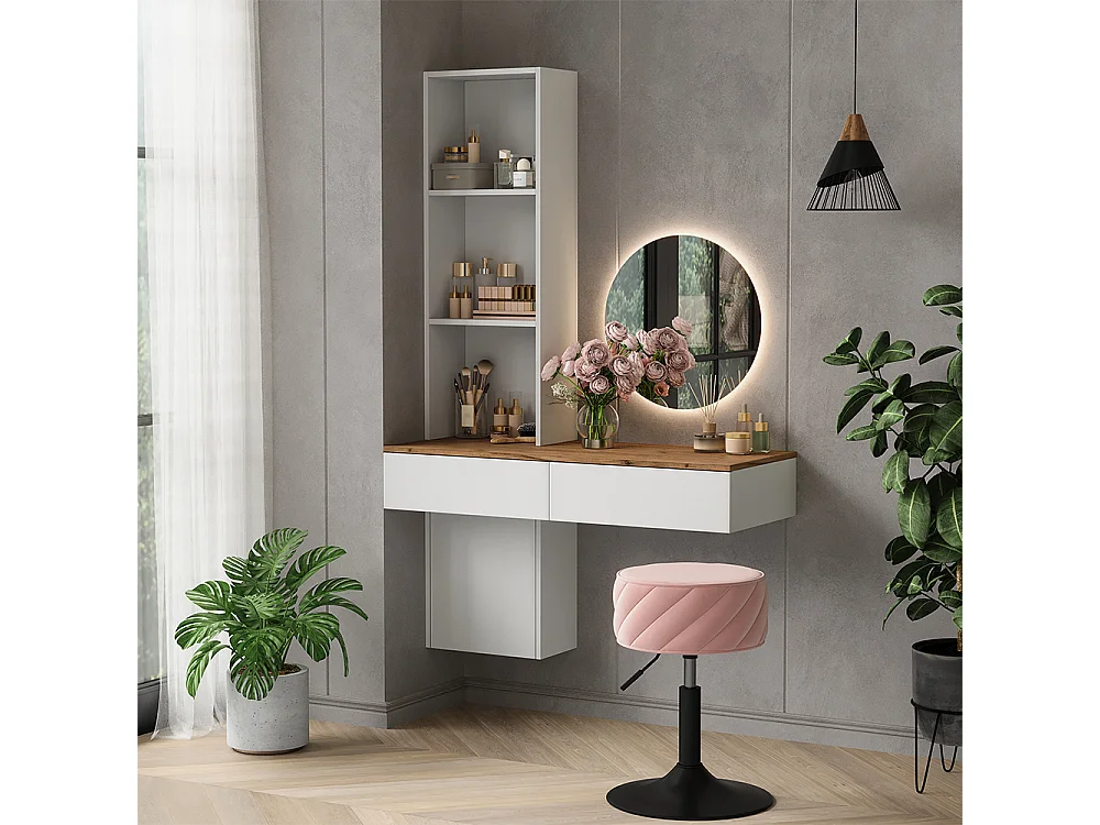 Coiffeuse blanc/chêne 100x40x155 melora