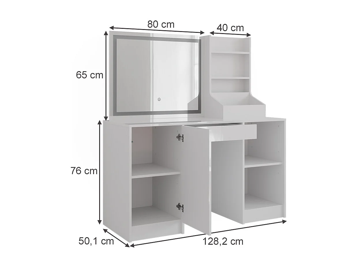 Vanity table white/white high gloss 128.2x50.1x76 sherry