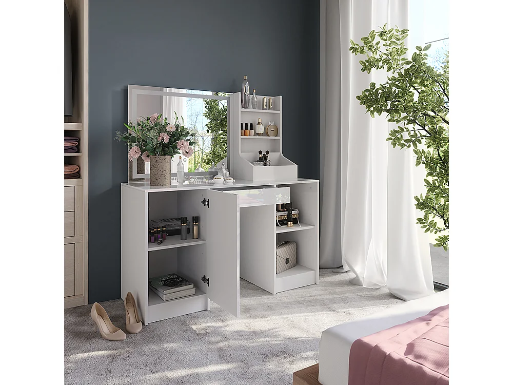 Vanity table white/white high gloss 128.2x50.1x76 sherry