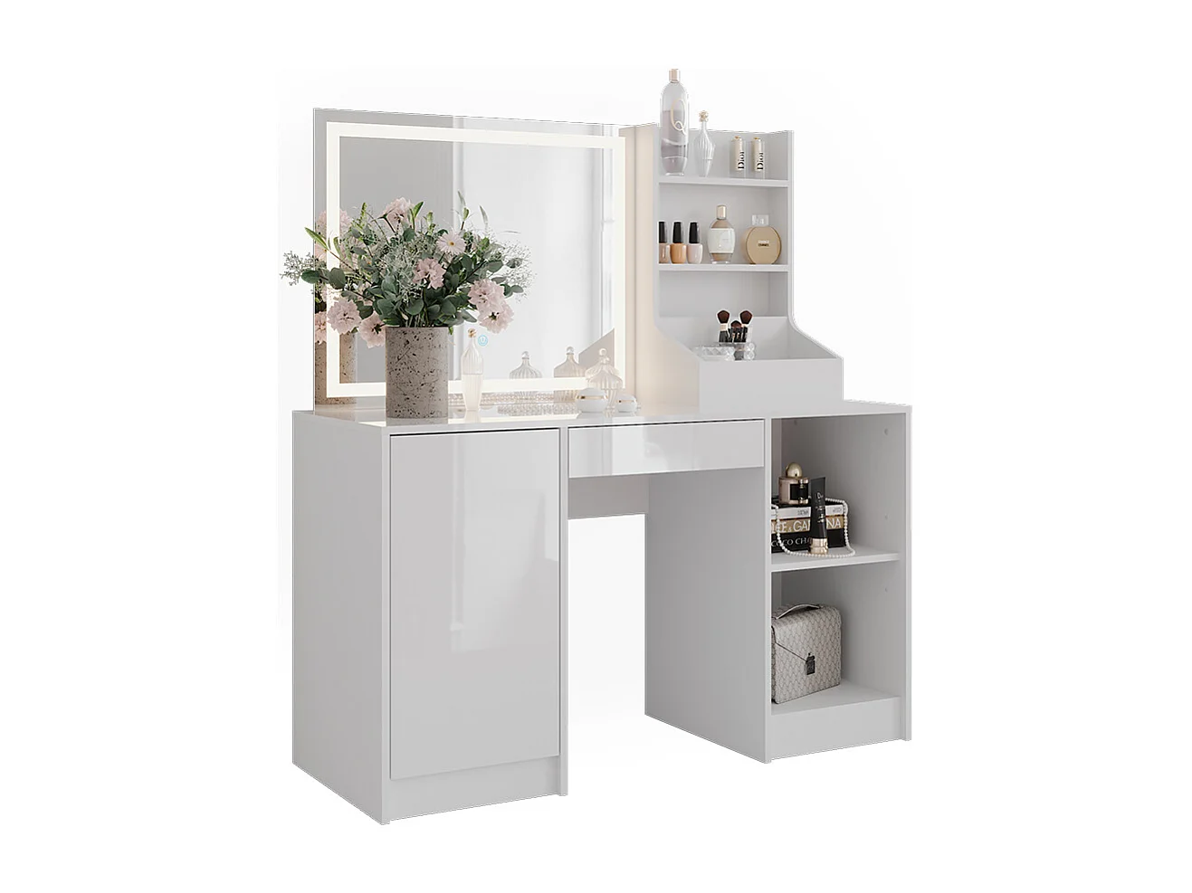 Vanity table white/white high gloss 128.2x50.1x76 sherry