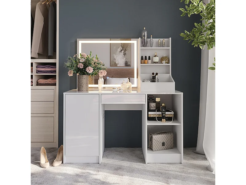 Kaptafel met licht wit/wit hoogglans 128.2x50.1x76 sherry