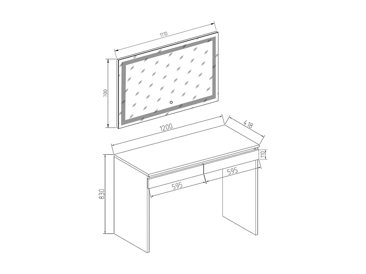 Coiffeuse blanc 120x41.8x83 emma