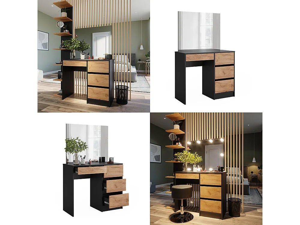 Coiffeuse anthracite/chêne doré 90x40x75 sherry