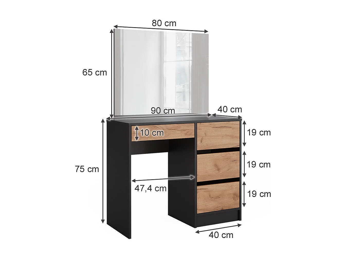 Dressing table anthracite/golden oak 90x40x75 sherry