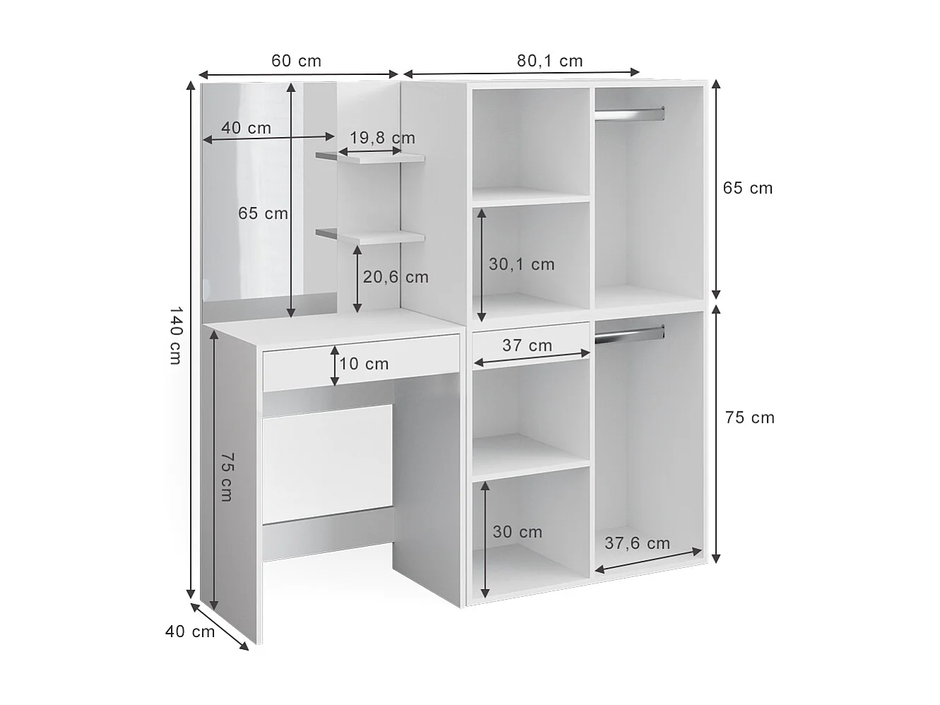 Makeupbord hvid 140x40x140 isabelle