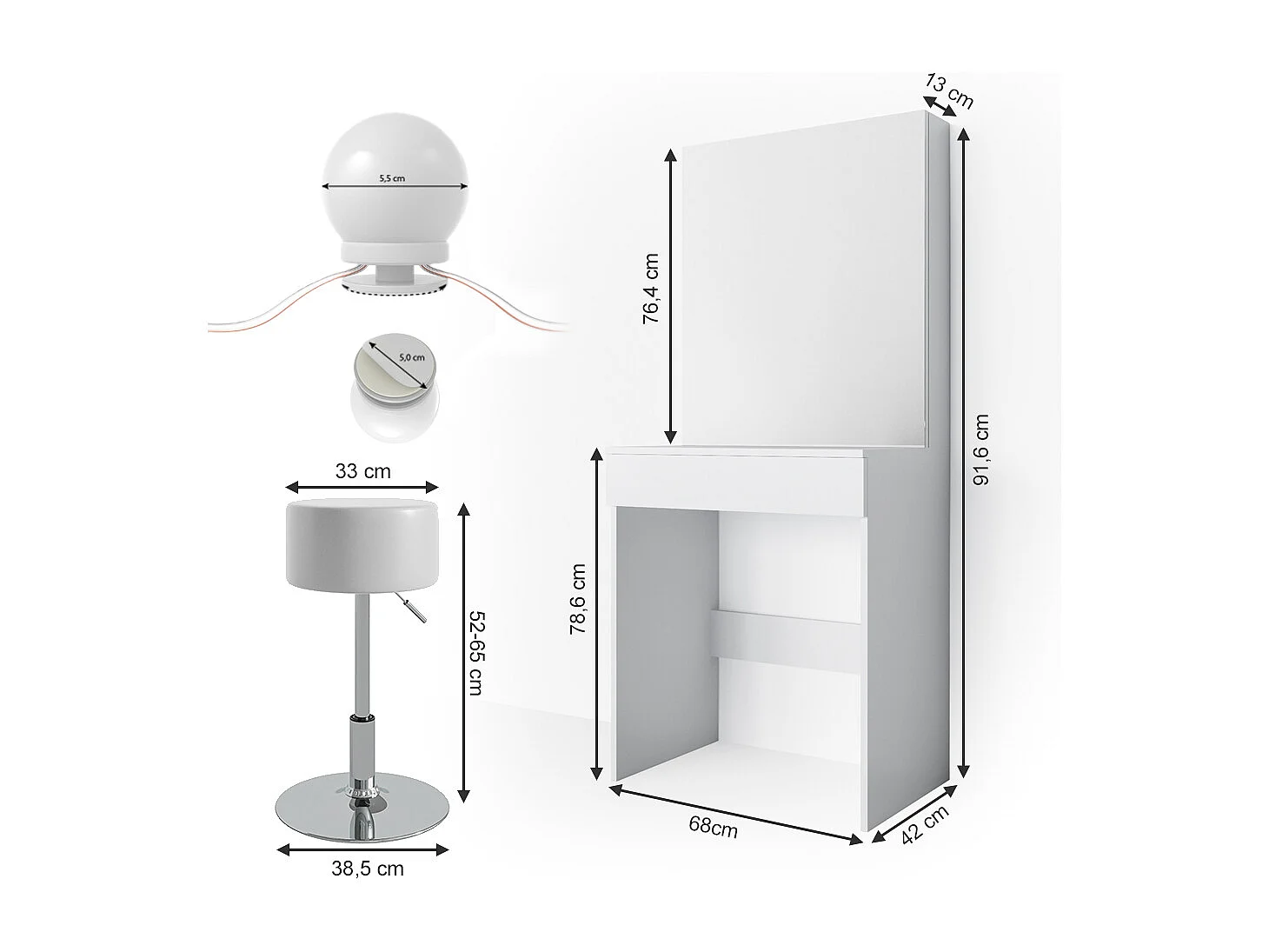 Coiffeuse blanc 68x42x155 melle