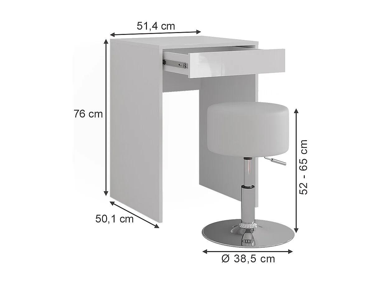 Schminktisch weiß/weiß hochglanz 51.4x50.1x76 sherry