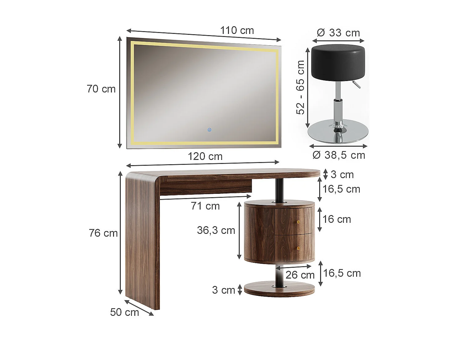 Schminktisch eiche rustikal 120x50x76 lara