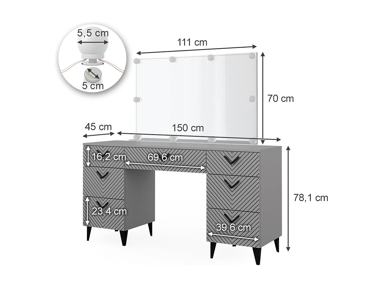 Coiffeuse gris 150x45x78.1 anett