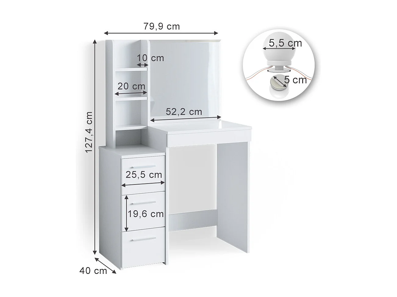 Tocador blanco 80x40x127.4 meryl