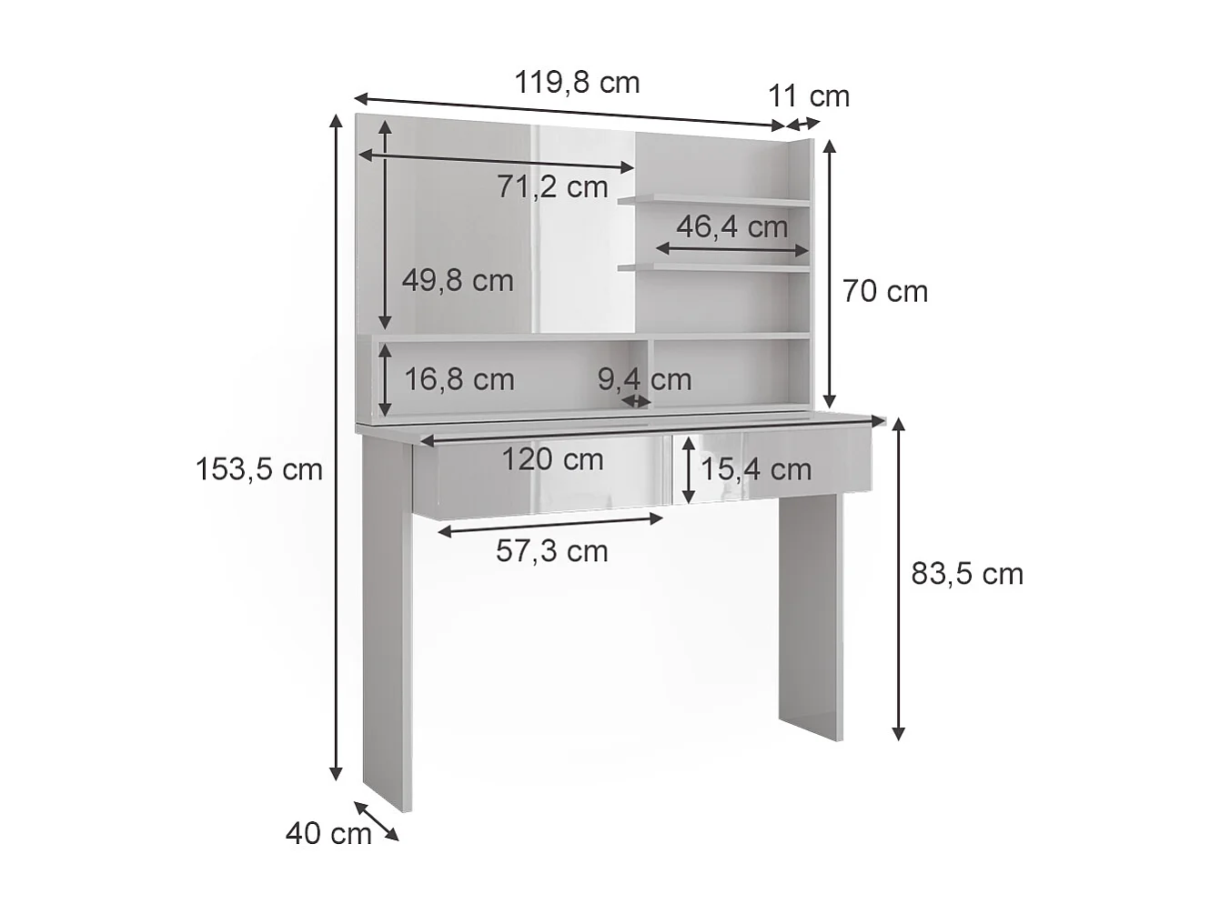 Coiffeuse blanc 120x40x83.5 azur