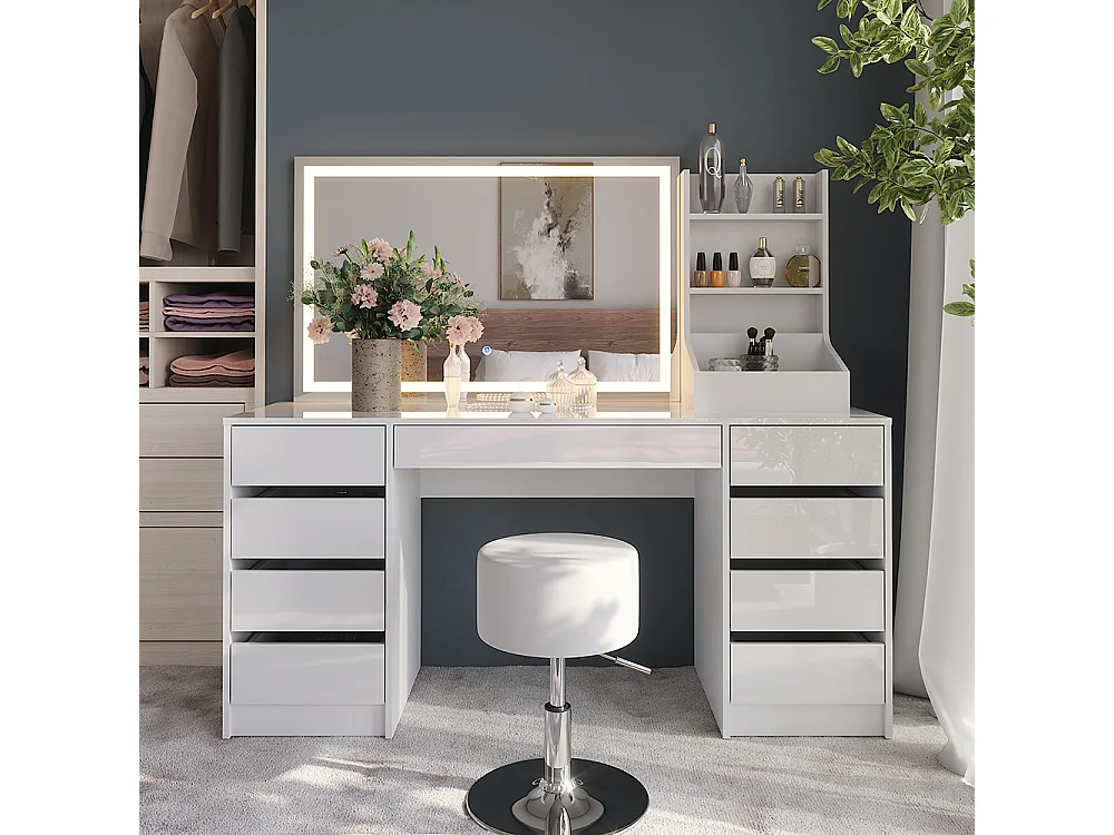 Vanity table white/white high gloss 158.2x50.1x76 sherry