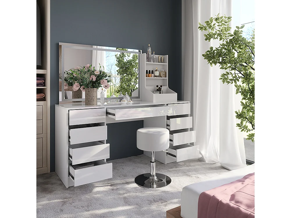Vanity table white/white high gloss 158.2x50.1x76 sherry