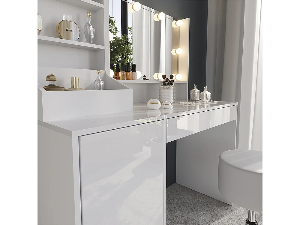 Stół do toalety biały/biały wysoki połysk 119.8x50.1x76 sherry