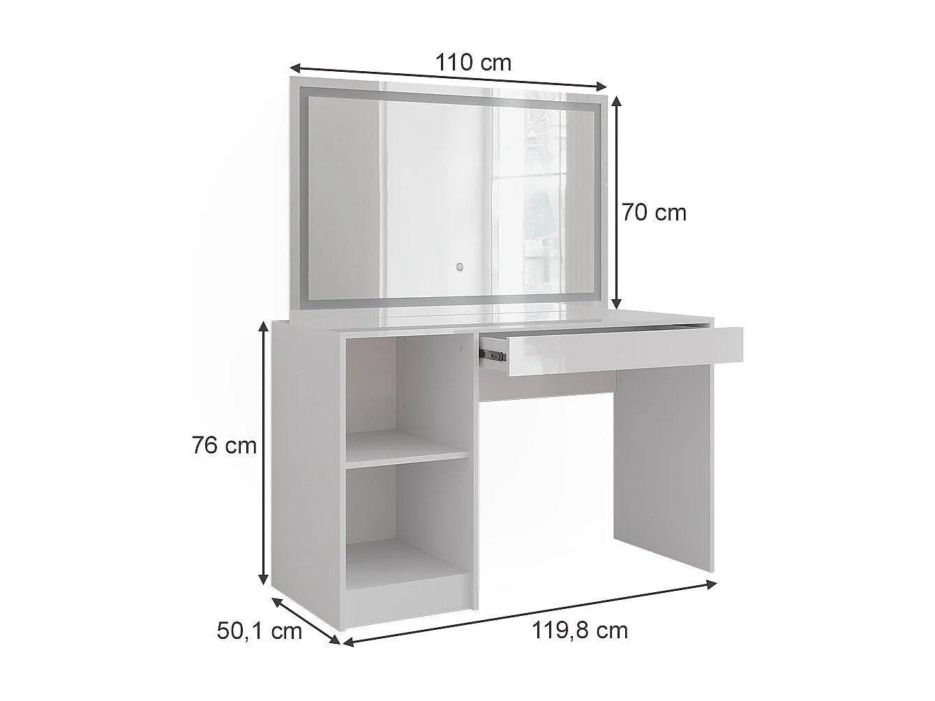 Schminktisch weiß/weiß hochglanz 119.8x50.1x76 sherry