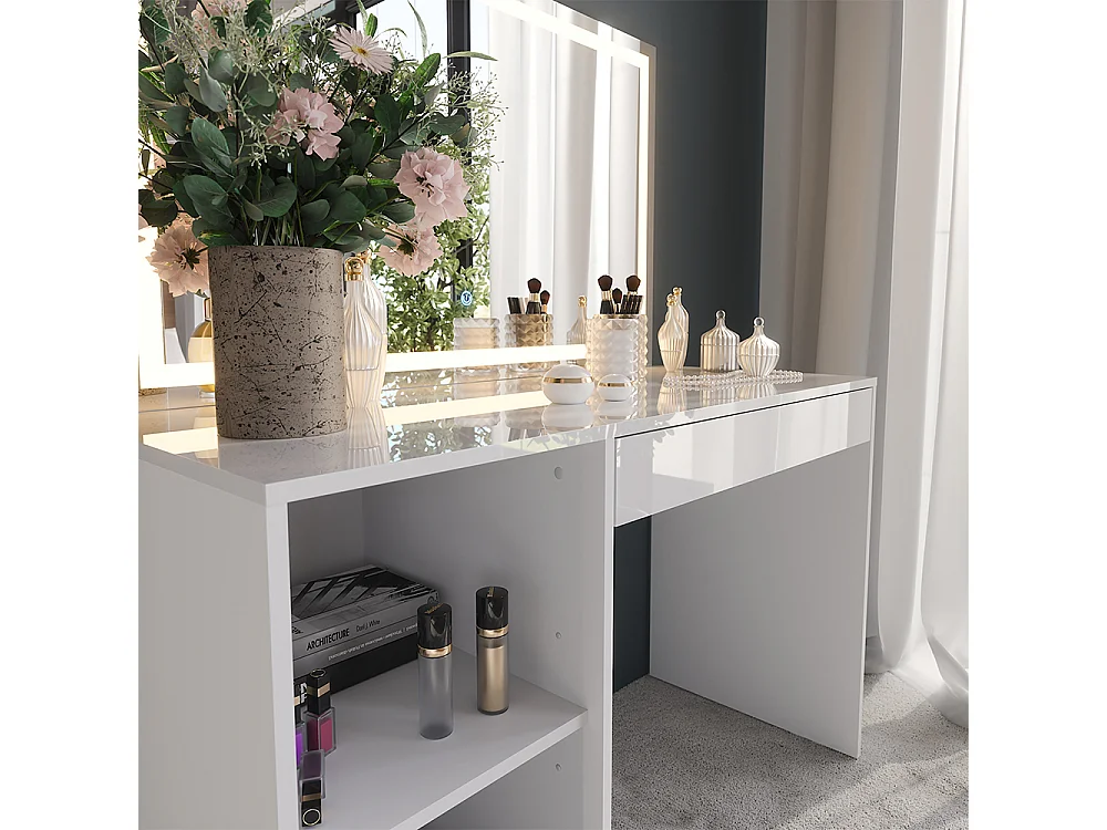 Schminktisch weiß/weiß hochglanz 119.8x50.1x76 sherry