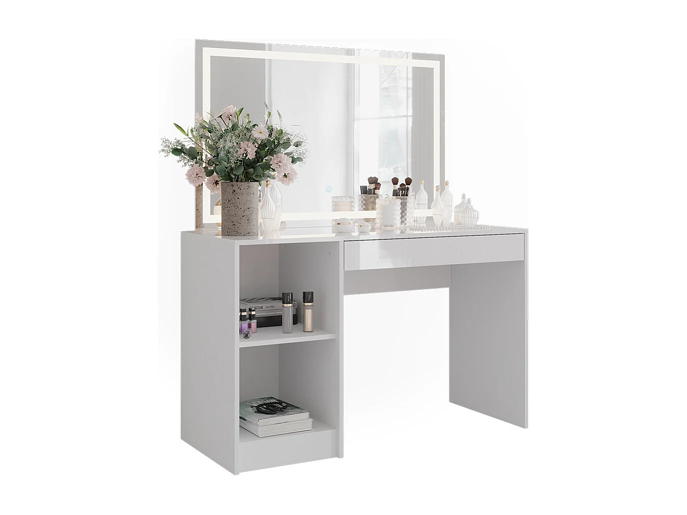 Schminktisch weiß/weiß hochglanz 119.8x50.1x76 sherry