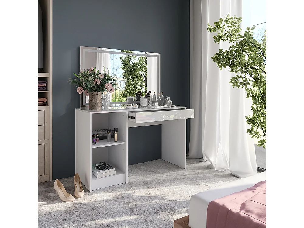 Stół toaletowy biały/biały wysoki połysk 119.8x50.1x76 sherry