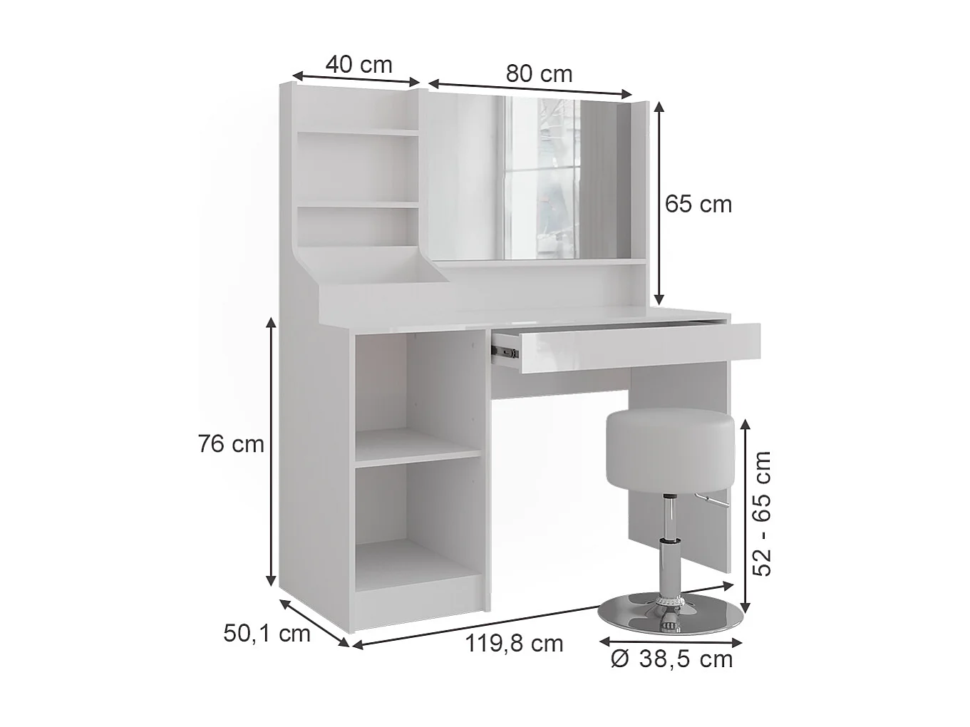 Coiffeuse blanc/blanc brillant 119.8x50.1x76 sherry