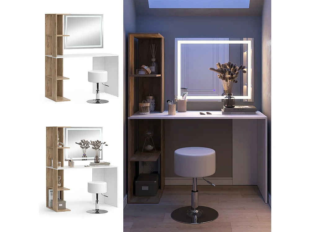 Coiffeuse blanc/sonoma 122.2x55.2x75.8 tower