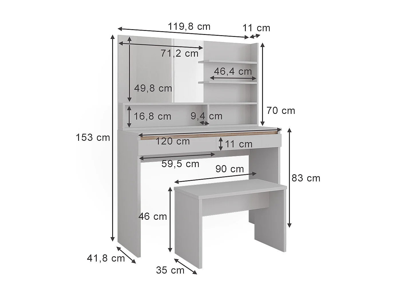 Tocador blanco 120x41.8x83 emma