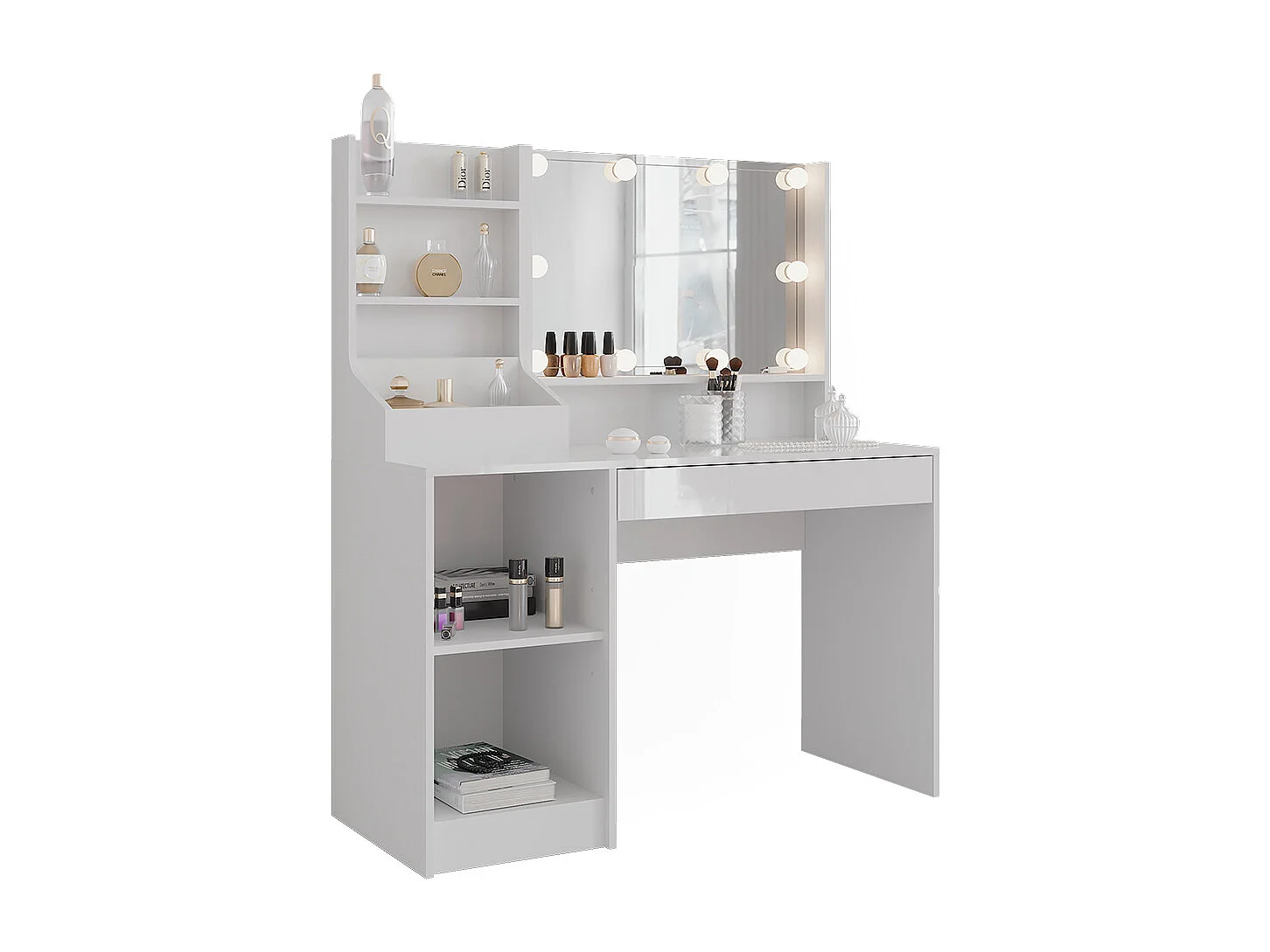 Schminktisch weiß/weiß hochglanz 119.8x50.1x76 sherry