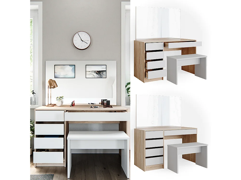 Coiffeuse blanc/sonoma 120x55x75 sherry