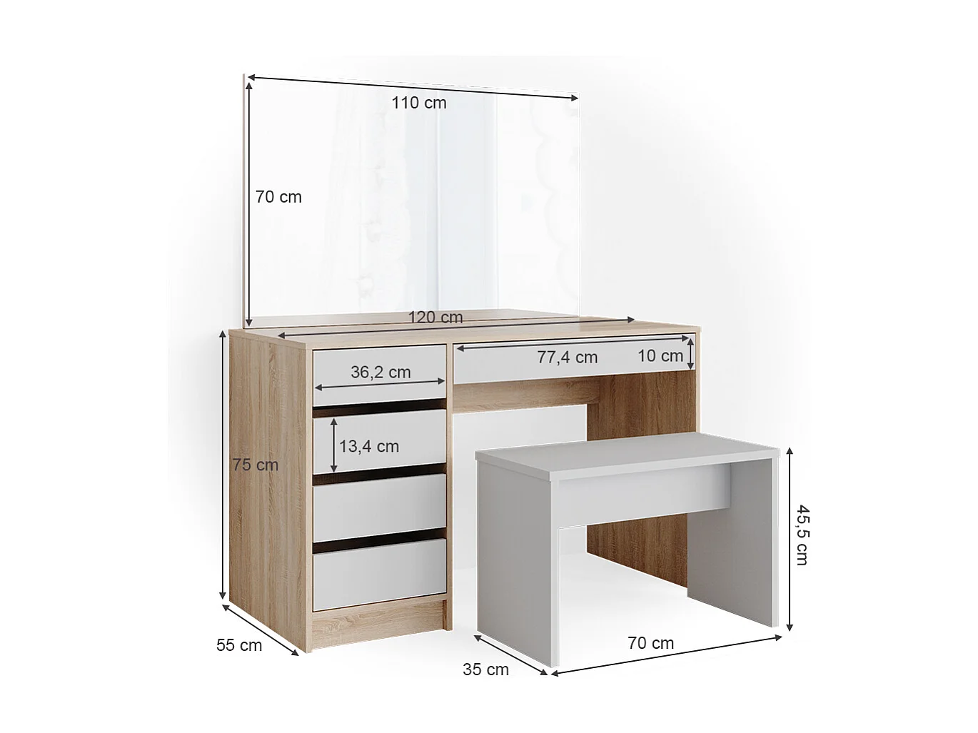 Coiffeuse blanc/sonoma 120x55x75 sherry