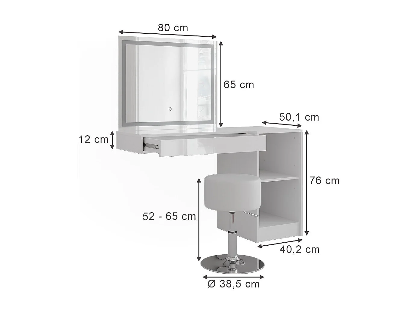 Kaptafel set met kruk wit/wit hoogglans 120x50.1x76 sherry