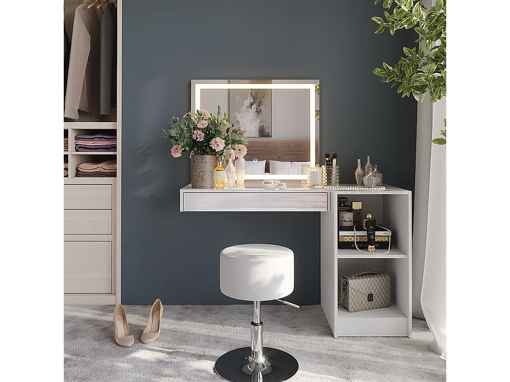 Kaptafel set met kruk wit/wit hoogglans 120x50.1x76 sherry