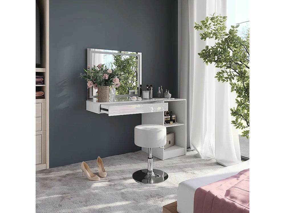 Kaptafel set met kruk wit/wit hoogglans 120x50.1x76 sherry