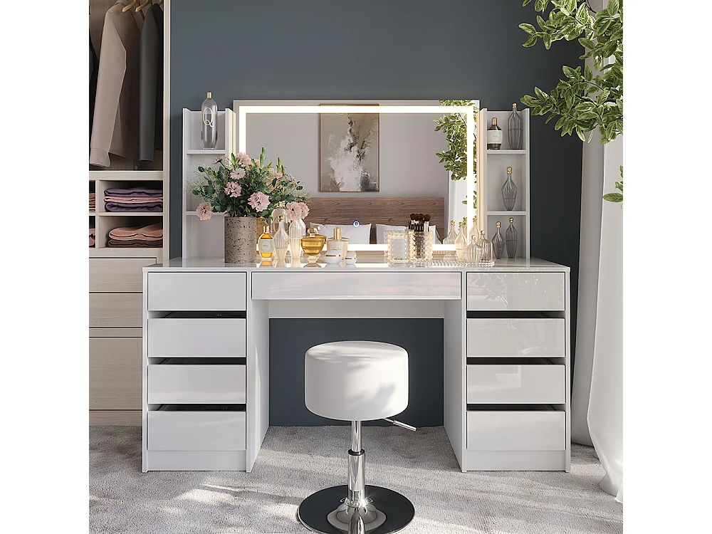 Kaptafel set met kruk wit/wit hoogglans 158.2x50.1x76 sherry