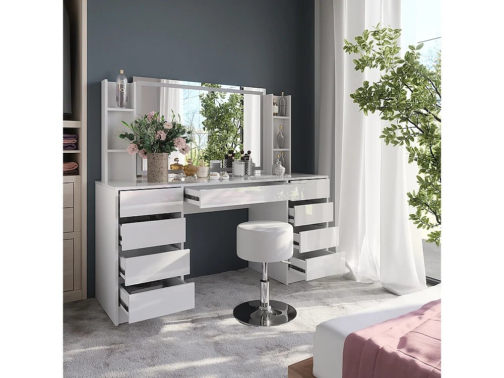 Kaptafel set met kruk wit/wit hoogglans 158.2x50.1x76 sherry