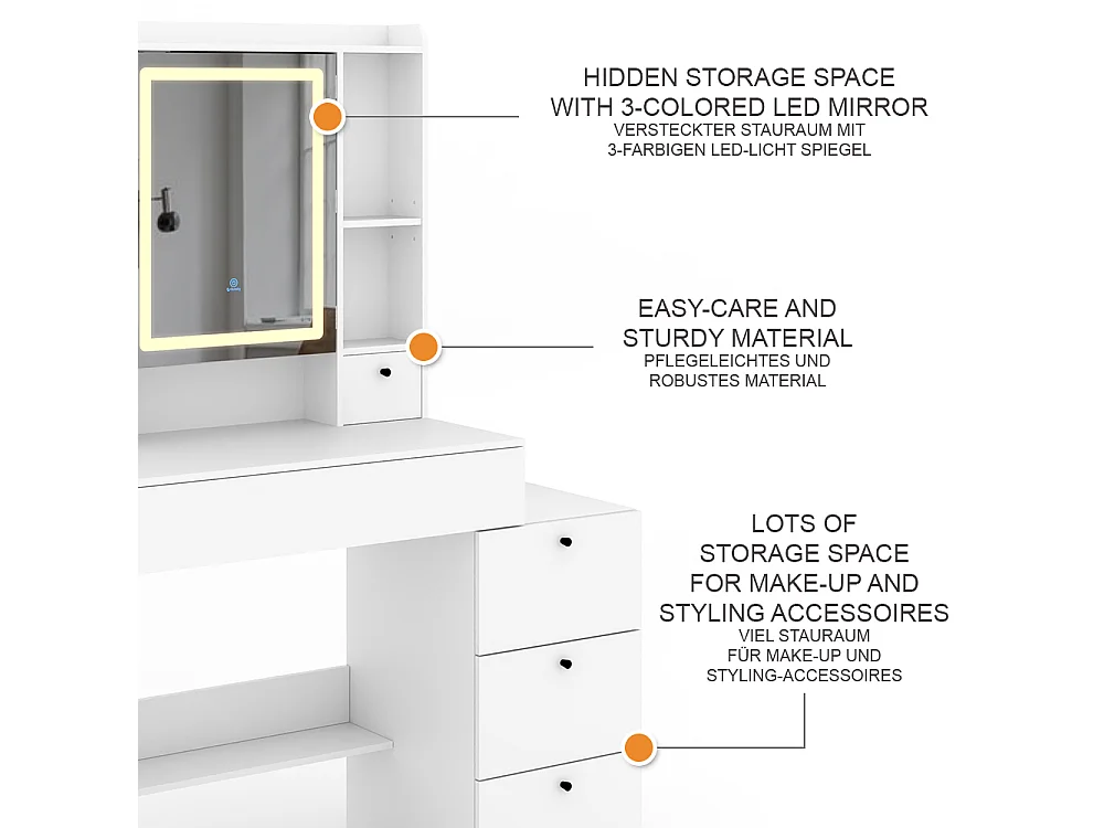 Frisørbord hvid 105.5x40x146.5 livora