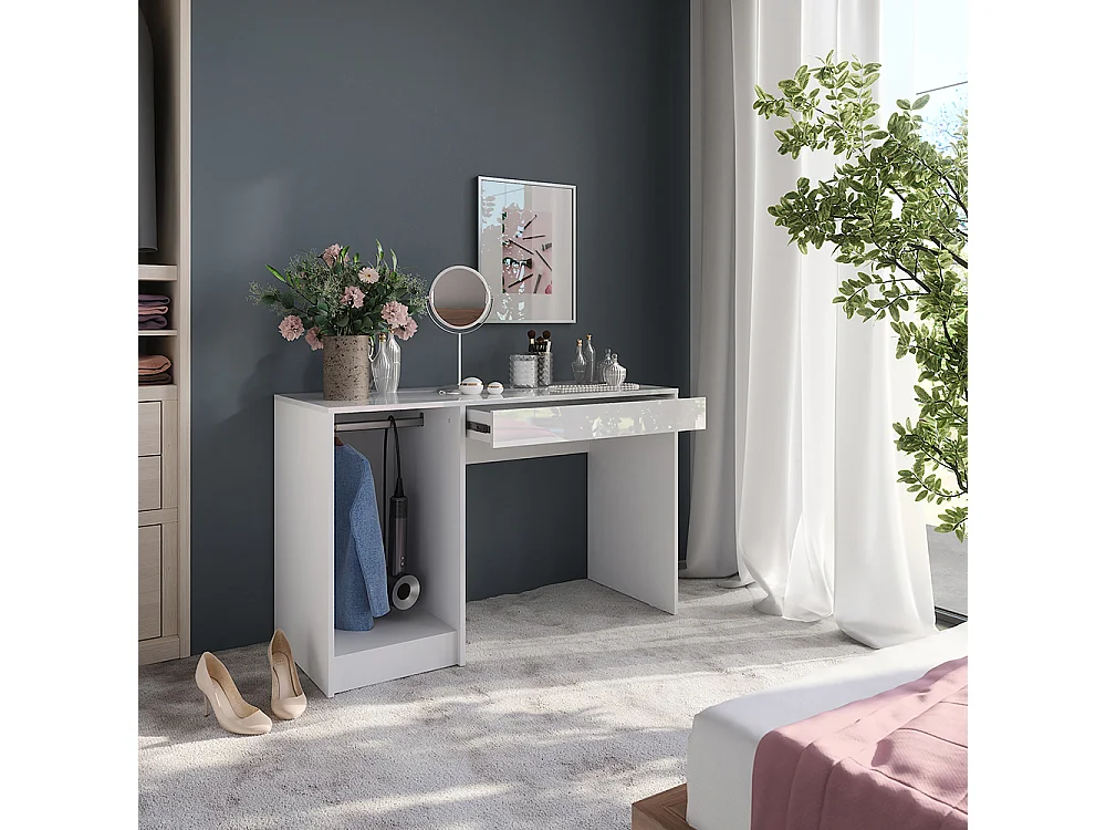 Påklædningsbord hvid/hvid højglans 119.8x50.1x76 sherry