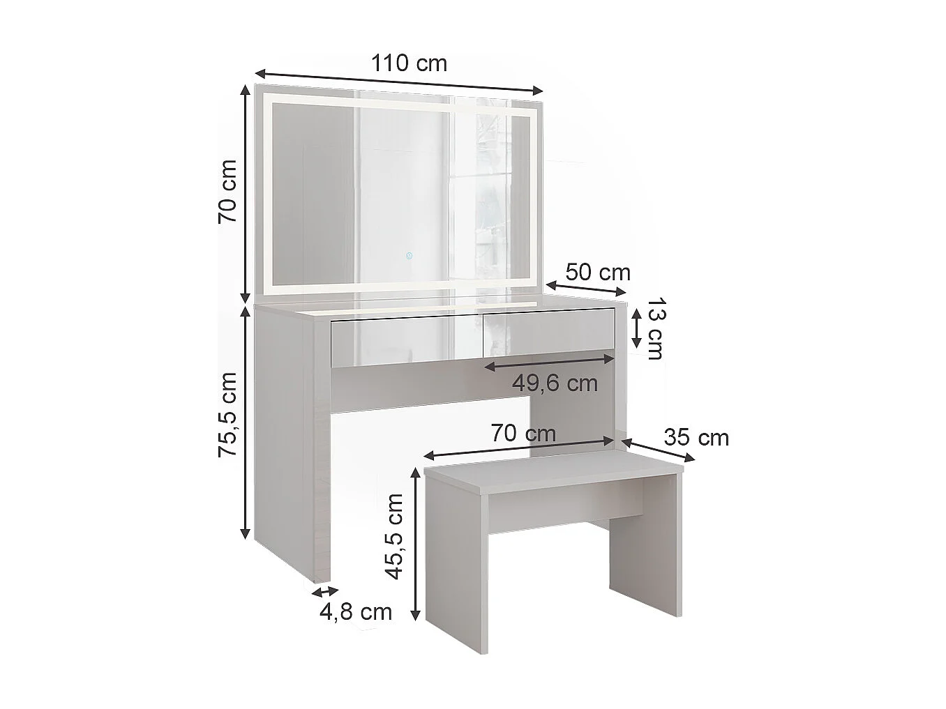 Coiffeuse blanc brillant/blanc 110x50x75.5 annabelle